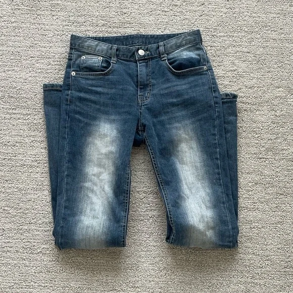 Women’s Low Rise Blue Flare Bootcut Dark Wash Denim Jeans Spring Y2K Coquette - Picture 2 of 4